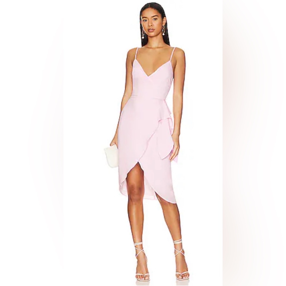 Lovers and Friends Pink Wrap Dress | Linen Blend Midi | Revolve Style XS
